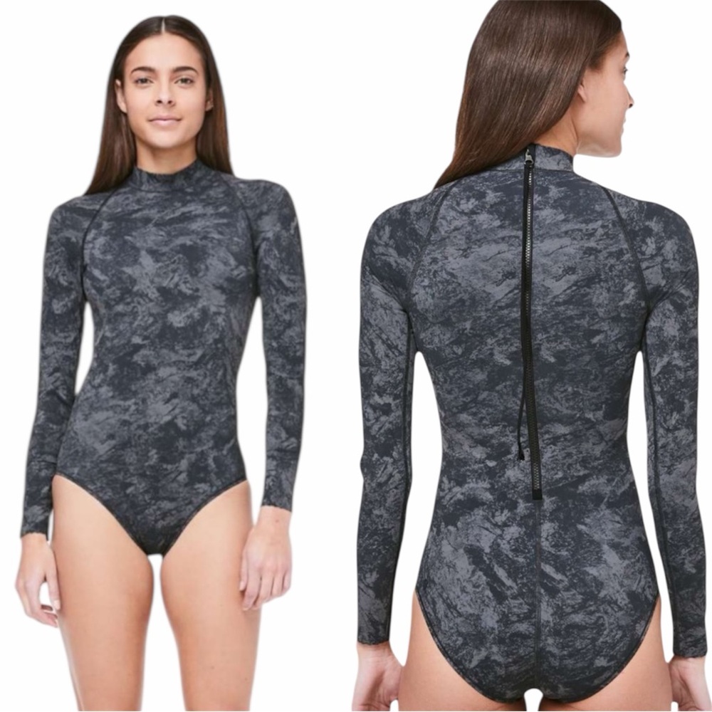NWT - Lululemon – Will The Wave LS One Piece – Washed Marble Deep Coal – Sz. 10